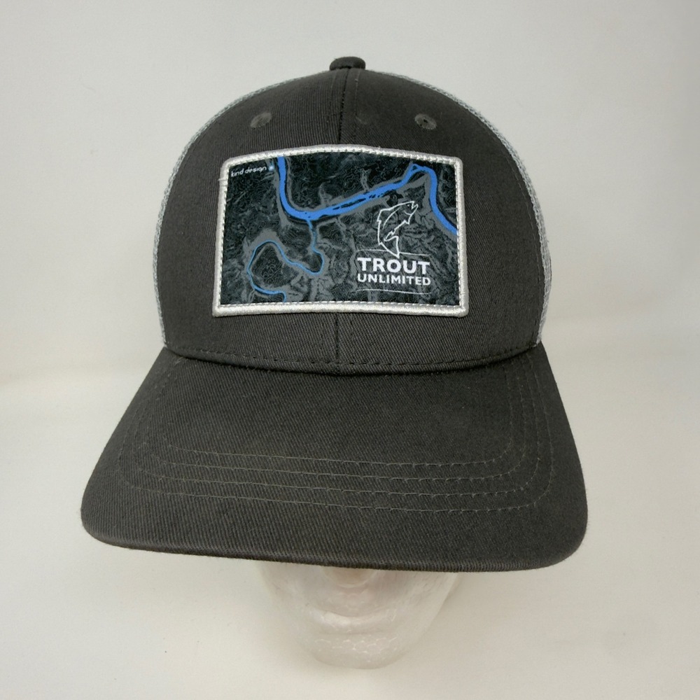 RepYourWater Trout Unlimited Trucker‎ Hat Charcoal Grey Mesh Snapback Cap